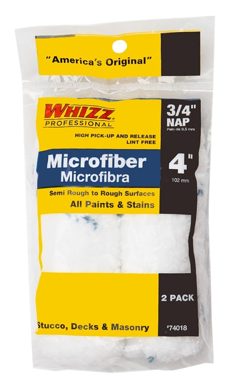 Whizz 74018 Mini Roller Cover, 3/4 in Thick Nap, 4 in L, Microfiber Cover, 2/PK