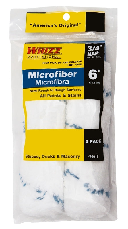 Whizz 76018 Mini Roller Cover, 3/4 in Thick Nap, 6 in L, Microfiber Cover, 2/PK