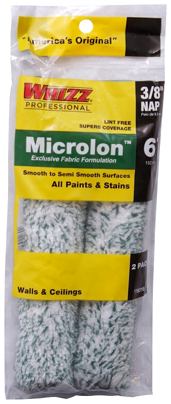 Whizz 78016 Mini Roller Cover, 3/8 in Thick Nap, 6 in L, Microlon Cover, 2/PK