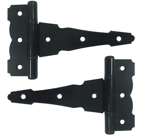 Nuvo Iron HDTH6BLK Heavy-Duty Decorative Tee Hinges, 6 in, Steel, Black, Galvanized/Powder-Coated Satin, Screw Mounting