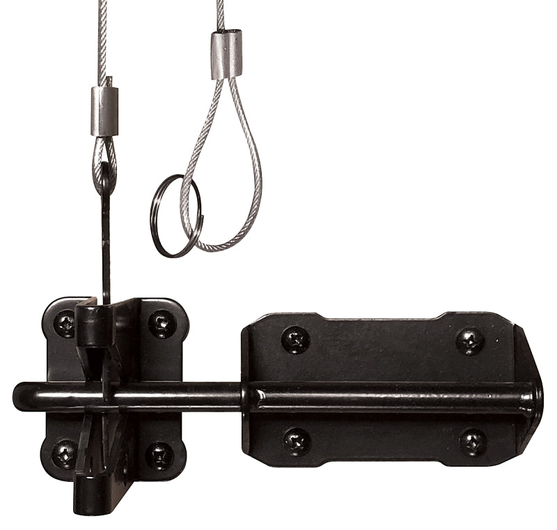 Nuvo Iron GLWHD/B Heavy-Duty Latch and Catch with Cable and Ring, 7-1/2 in L, 5-3/4 in W, Galvanized Steel, Black