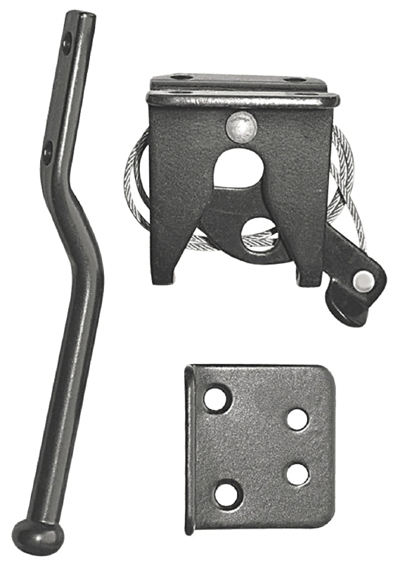 Nuvo Iron LCWSLBLK/B Spring Loaded Latch and Catch with Cable and Ring, 6-1/2 in L, 3-1/2 in W, Galvanized Steel, Black