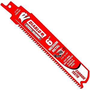 Diablo DS0610CF Series Reciprocating Saw Blade, Applicable Materials: Metal, 6 in L, 10 TPI, Carbide Cutting Edge, 1/PK