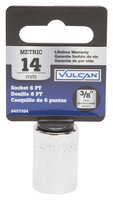 Vulcan MT6499230 Drive Socket, 14 mm Socket, 3/8 in Drive, 6-Point, Chrome Vanadium Steel, Chrome