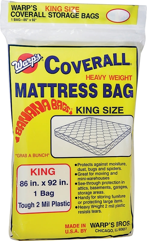 Warp's Banana Bags CB-86 Storage Bag, King, Plastic, Yellow, 86 in L, 92 in W, 2 mil Thick