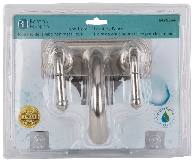 Boston Harbor JY-4233BN Lavatory Faucet, 1.5 gpm, 2-Handle, Brass, Nickel Plated, Lever Handle