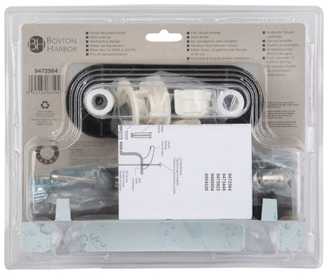 Boston Harbor JY-4233BN Lavatory Faucet, 1.5 gpm, 2-Handle, Brass, Nickel Plated, Lever Handle