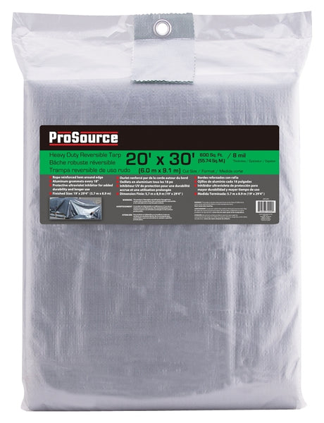 ProSource T2030GS140 Tarpaulin, 30 ft L, 20 ft W, 8 mil Thick, Polyethylene, Green/Silver