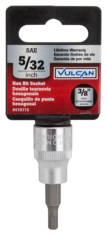 Vulcan 3506005520 Fractional Hex Bit Socket, 5/32 in Tip, 3/8 in Drive, Chrome, 1-7/8 in OAL