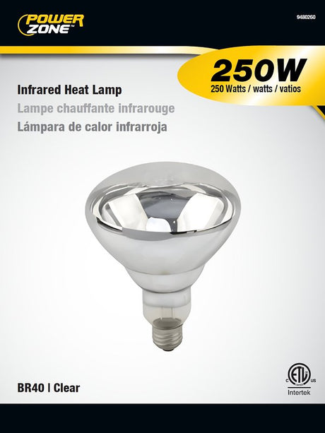 BELL LINK CL-H250-ST Incandescent Heat Lamp, 250 W, BR40 Lamp