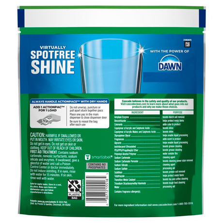 Cascade Complete ActionPacs 80857473 Dishwasher Detergent, 7.4 oz Bag, Solid, Fresh