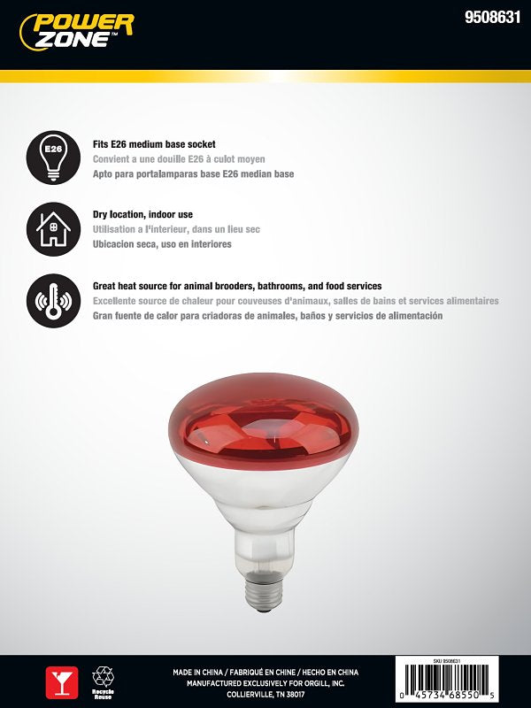 BELL LINK CL-H250R-ST Incandescent Heat Lamp, 250 W, BR40 Lamp