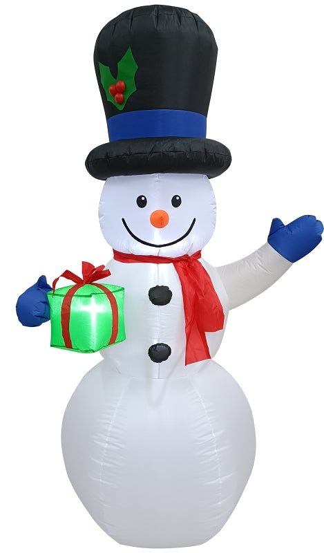 Hometown Holidays 90841 Christmas Inflatable Snowman w/Giftbox, 6 ft H, Nylon, White, Super LED Bulb