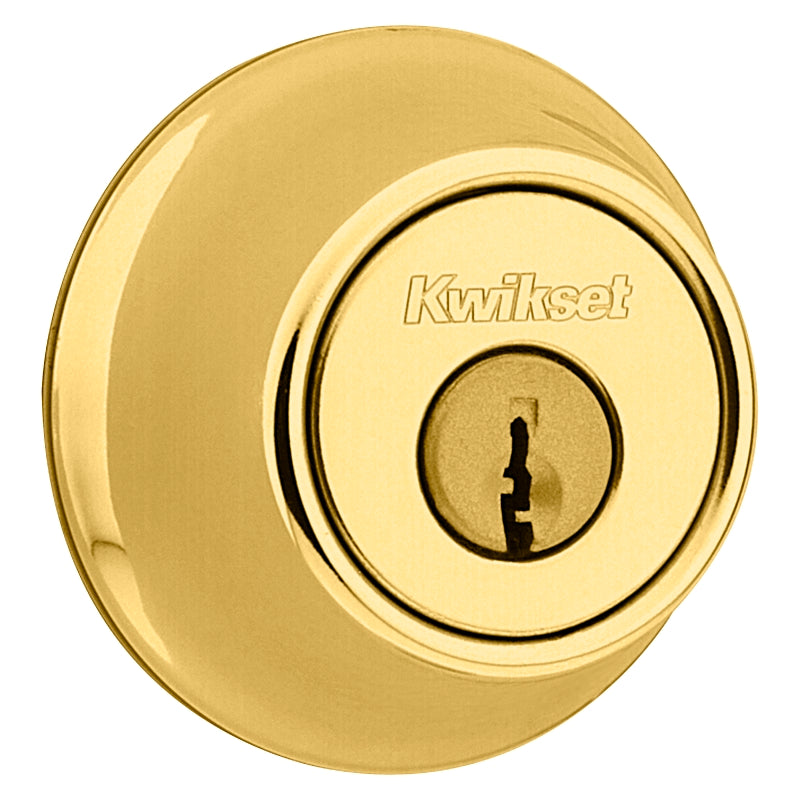 Kwikset 660 M3CPRFLRCSK6 Deadbolt, Polished Brass, 2-3/8, 2-3/4 in Backset, K Keyway, 1-3/4 to 1-3/8 in Thick Door