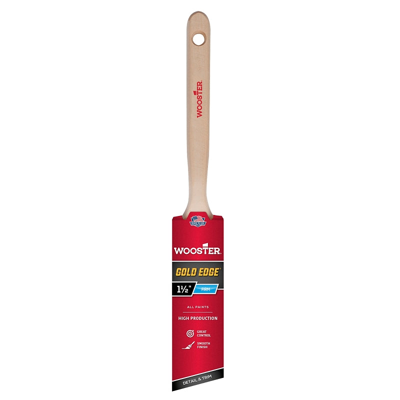 Wooster 5231-1-1/2 Paint Brush, Gold Bristle/White, Beech Hardwood Handle, 1-1/2 in W, 2-7/16 in L Bristle, Sash Handle