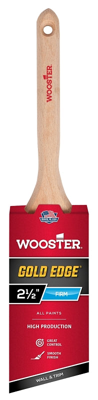 Wooster 5231-2-1/2 Paint Brush, Gold Bristle/White, Beech Hardwood Handle, 2-1/2 in W, 2-15/16 in L Bristle, Sash Handle
