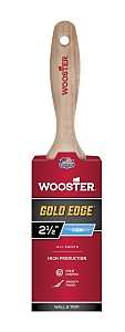 Wooster 5232-2-1/2 Paint Brush, Gold Bristle/White, 2-1/2 in W, 2-15/16 in L Bristle, Flat Sash Handle