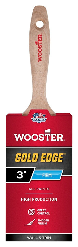 Wooster Gold Edge 5232-3 Paint Brush, 3 in W, Flat Brush, 2-15/16 in L Bristle, Polyester Bristle