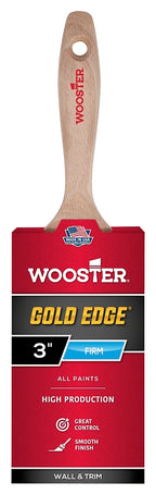 Wooster Gold Edge 5232-3 Paint Brush, 3 in W, Flat Brush, 2-15/16 in L Bristle, Polyester Bristle