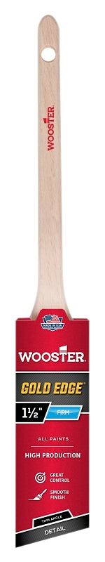 Wooster 5234-1-1/2 Paint Brush, Gold Bristle/White, Beech Hardwood Handle, 1-1/2 in W, 2-3/16 in L Bristle, Sash Handle