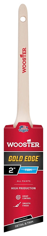 Wooster Gold Edge 5234-2 Paint Brush, 2 in W, 2-7/16 in L Bristle, Polyester Bristle, Thin Angular Handle