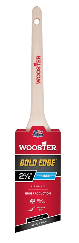 Wooster 5234-2-1/2 Paint Brush, Gold Bristle/White, Beechwood Handle, 2-1/2 in W, 2-11/16 in L Bristle, Sash Handle