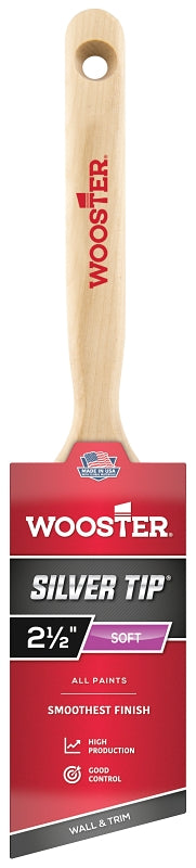 Wooster 5221-2-1/2 Paint Brush, Silver/White, Birch Hardwood Handle, 2-1/2 in W, 2-15/16 in L Bristle, Polyester Bristle