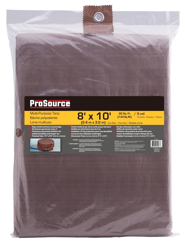 ProSource T0810BB90-BRN Tarpaulin, 10 ft L, 8 ft W, 5 mil Thick, Polyethylene, Brown