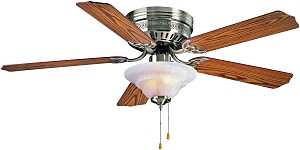 Boston Harbor CF-B-652+1F242SN Hugger Ceiling Fan, 5-Blade, Oak/Walnut Blade, 52 in Sweep, MDF Blade, 3-Speed