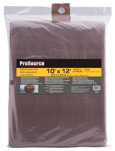 ProSource T1012BR90 Tarpaulin, 12 ft L, 10 ft W, 5 mil Thick, Polyethylene, Brown