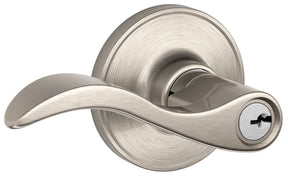 Schlage J Series J54 SEV 619 Entry Lever, Mechanical Lock, Satin Nickel, Metal, Residential, 3 Grade, ADA Compliant
