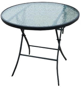 Seasonal Trends 50632 Patio Table, 32 in W, 31-1/2 in D, Steel Frame, Round Table, Glass/Steel Table, Matte Black Table