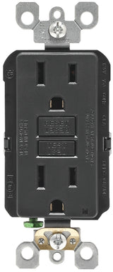 Leviton R04-GFNT1-0KE GFCI Duplex Receptacle, Polycarbonate, Black, 2-Pole, 15 A, 125 V, Wall Mounting