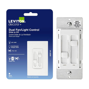 Decora R02-066DF-00W Slide Fan and Light Dimmer Switch, 1.5 A, 120 V, 300, 150 W, White
