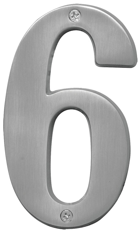 Hy-Ko BR-51SN, Prestige Series BR-51SN/6 House Number, Character: 6, 5 in H Character, Solid Brass, Pack of 3