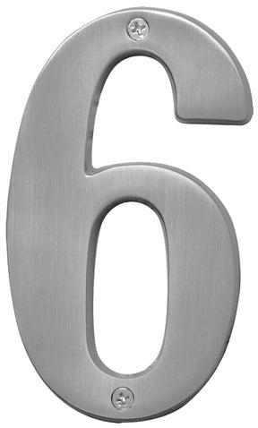Hy-Ko BR-51SN, Prestige Series BR-51SN/6 House Number, Character: 6, 5 in H Character, Solid Brass, Pack of 3