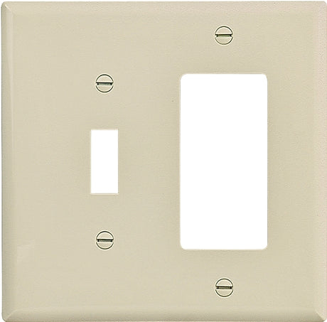 Eaton PJ126V-SP-L Combination Wallplate, 4-7/8 in L, 4-15/16 in W, Mid, 2-Gang, Polycarbonate, Ivory, High-Gloss, Screw