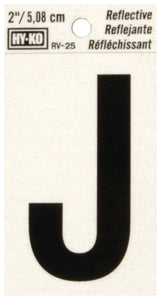 Hy-Ko RV-25 Series RV-25/J Self-Adhesive Reflective Letter, Character: J, 2 in H Character, Black Character, Vinyl, Pack of 10