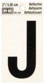 Hy-Ko RV-25 Series RV-25/J Self-Adhesive Reflective Letter, Character: J, 2 in H Character, Black Character, Vinyl, Pack of 10
