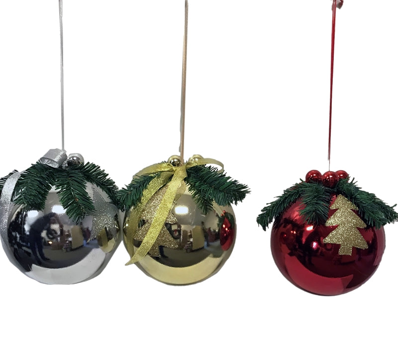 Hometown Holidays 99931 Decorated Ball Ornament, 200 mm H, PVC, Blue/Gold/Green/Red/Silver, Pack of 8