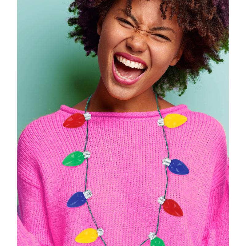 DM Merchandising Lotsa Lites CHRISTMAS Jumbo Light Up Necklace Plastic 1 pk, Pack of 24