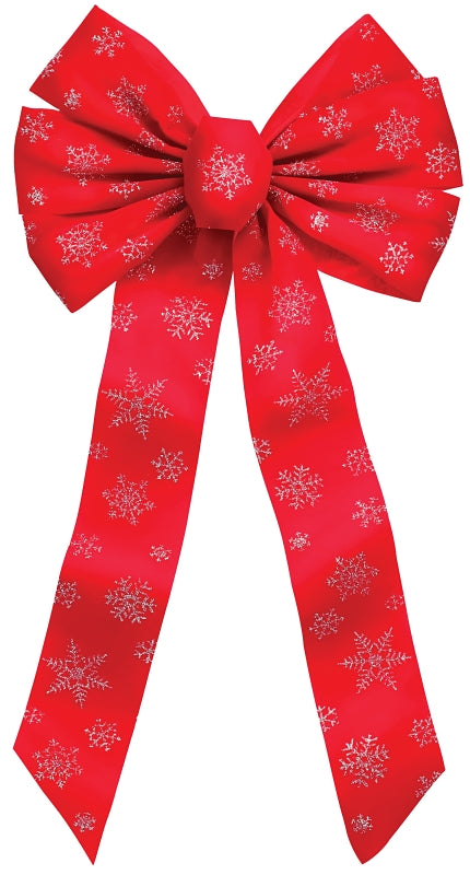 Holidaytrims 6066 Christmas Specialty Decoration, 1 in H, Snowflake Glitter Bow, Velvet, Red/Silver, Pack of 24