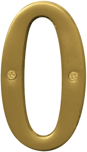Hy-Ko BR-43BB, Prestige Series BR-43BB/0 House Number, Character: 0, 4 in H Character, Brass, Pack of 3