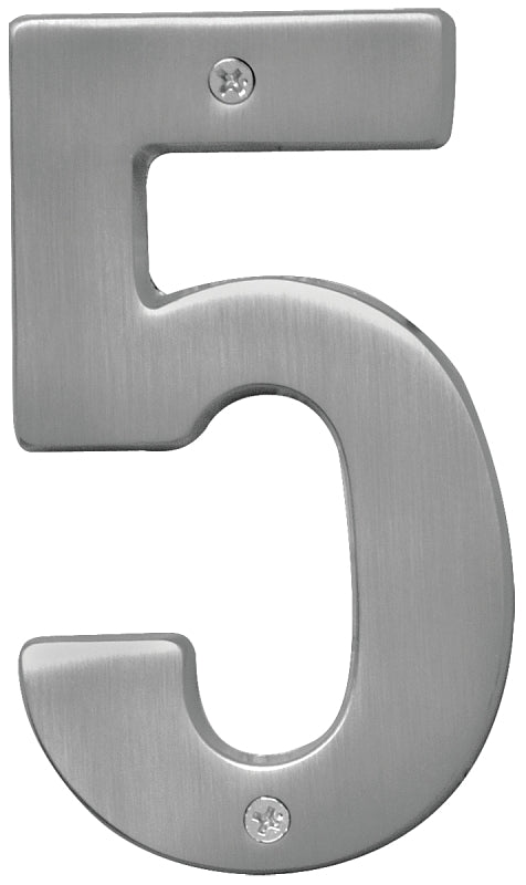 Hy-Ko BR-51SN, Prestige Series BR-51SN/5 House Number, Character: 5, 5 in H Character, Solid Brass, Pack of 3