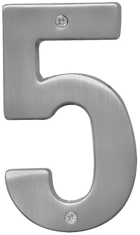 Hy-Ko BR-51SN, Prestige Series BR-51SN/5 House Number, Character: 5, 5 in H Character, Solid Brass, Pack of 3