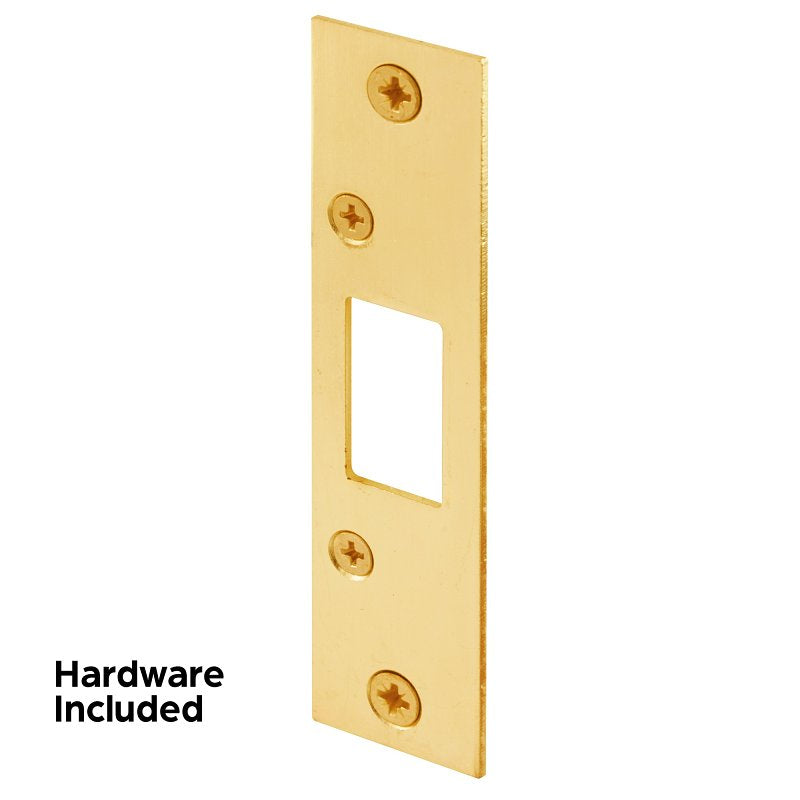 Defender Security E 2432 Deadbolt Strike Plate, 4-7/8 in L, 1-1/8 in W, Steel, Brass