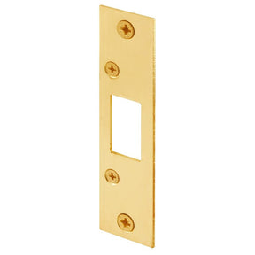 Defender Security E 2432 Deadbolt Strike Plate, 4-7/8 in L, 1-1/8 in W, Steel, Brass