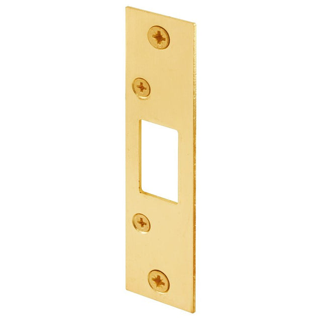 Defender Security E 2432 Deadbolt Strike Plate, 4-7/8 in L, 1-1/8 in W, Steel, Brass