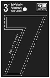 Hy-Ko 30400 Series 30407 Self-Stick Die-Cut Number, Character: 7, 3 in H Character, Black Character, Vinyl, Pack of 10