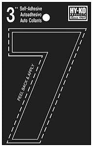 Hy-Ko 30400 Series 30407 Self-Stick Die-Cut Number, Character: 7, 3 in H Character, Black Character, Vinyl, Pack of 10